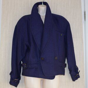 Breco's divisione tessuto Herringbone Blue Black bomber tweed jacket Italy 42